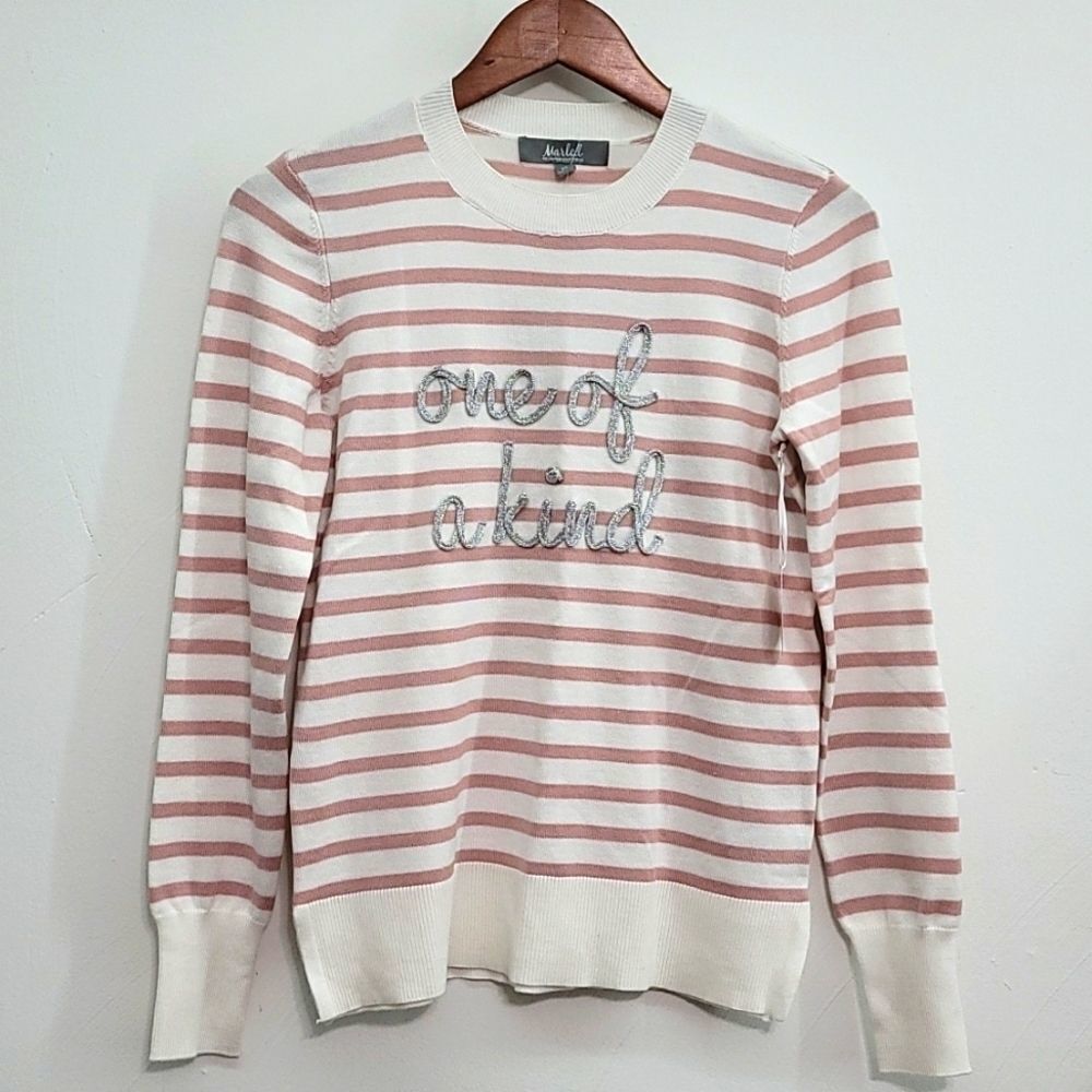 New Marled Pink Striped Sweater Size XS